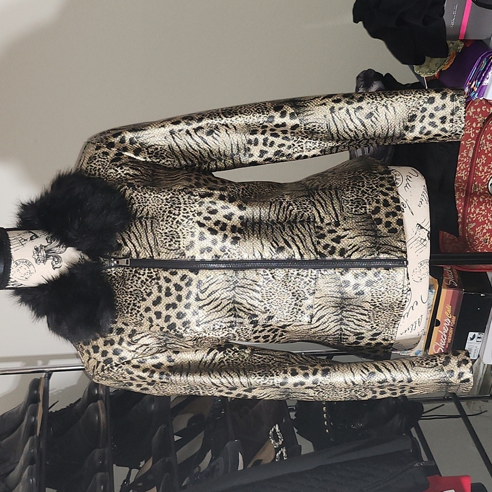 Baccini gold and black leopard print PU jacket